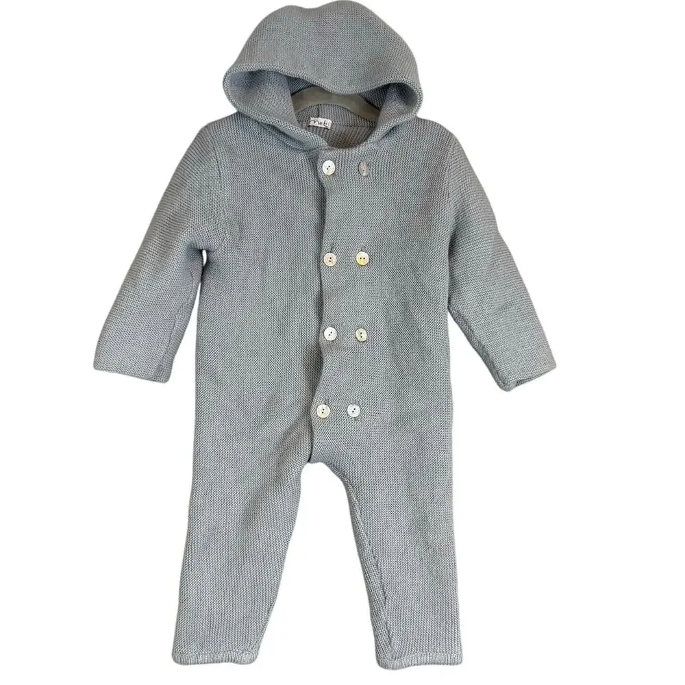 Mebi Baby Seed Stitch Knit Pram Suit Romper Hood One Piece Sweater 24 Months